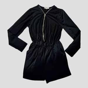 Paper Planes Black Zip Up Hooded Romper Sz L